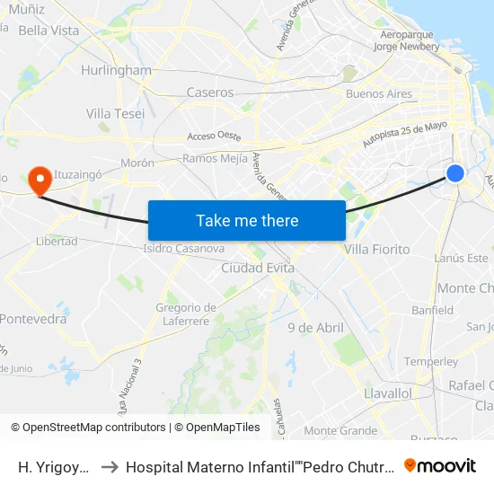 H. Yrigoyen to Hospital Materno Infantil""Pedro Chutro"" map