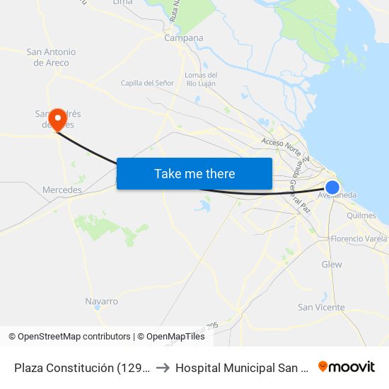 Plaza Constitución (129 - 195) to Hospital Municipal San Andrés map