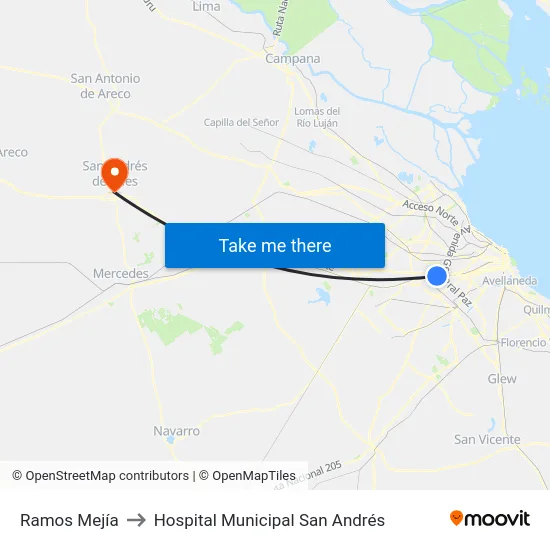 Ramos Mejía to Hospital Municipal San Andrés map