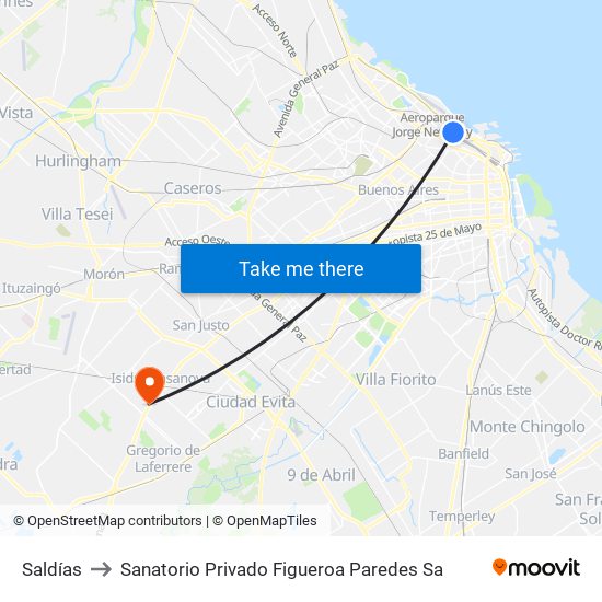 Saldías to Sanatorio Privado Figueroa Paredes Sa map