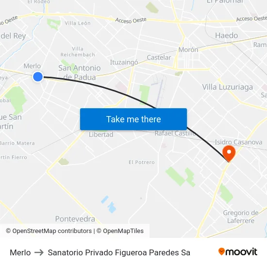 Merlo to Sanatorio Privado Figueroa Paredes Sa map