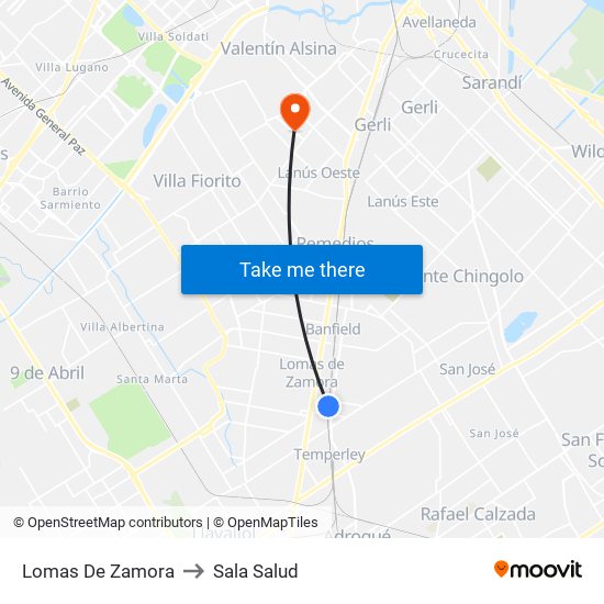 Lomas De Zamora to Sala Salud map