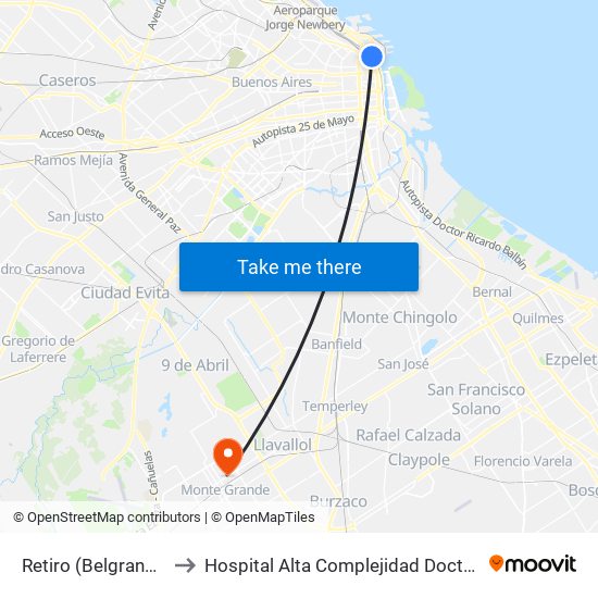 Retiro (Belgrano Norte) to Hospital Alta Complejidad Doctor Luis Leloir map