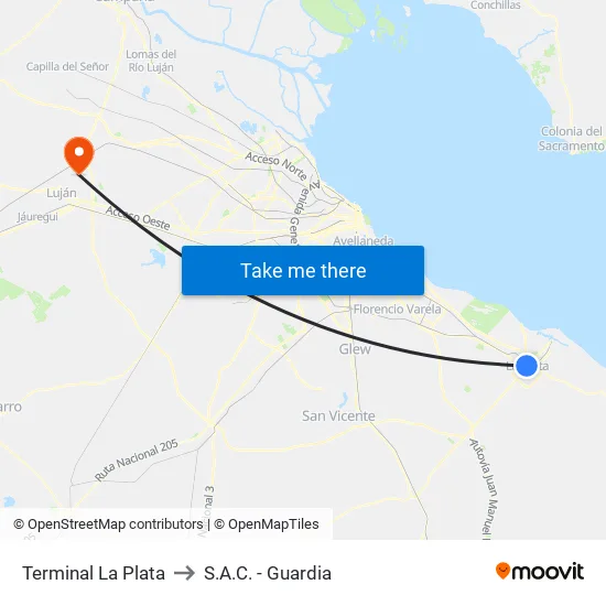 Terminal La Plata to S.A.C. - Guardia map