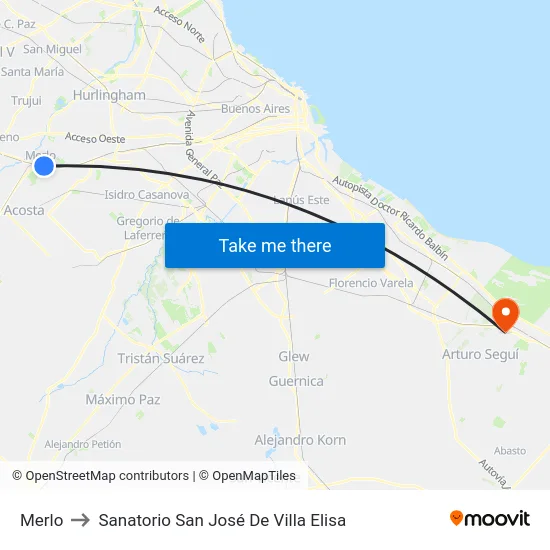 Merlo to Sanatorio San José De Villa Elisa map