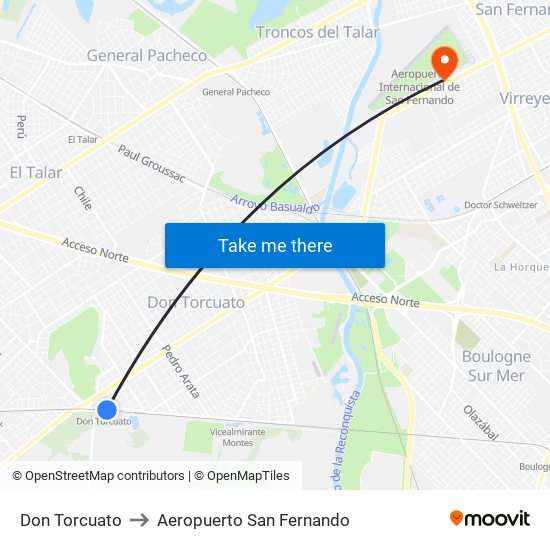 Don Torcuato to Aeropuerto San Fernando map