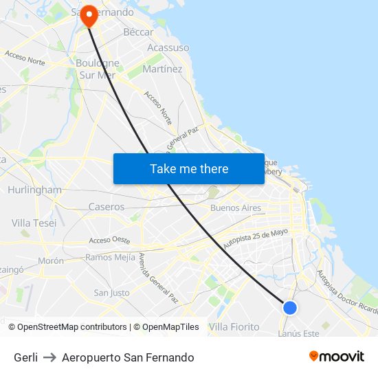 Gerli to Aeropuerto San Fernando map