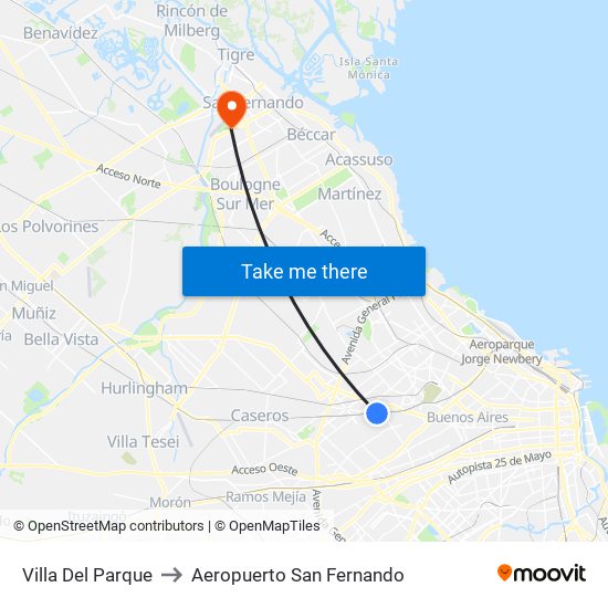Villa Del Parque to Aeropuerto San Fernando map