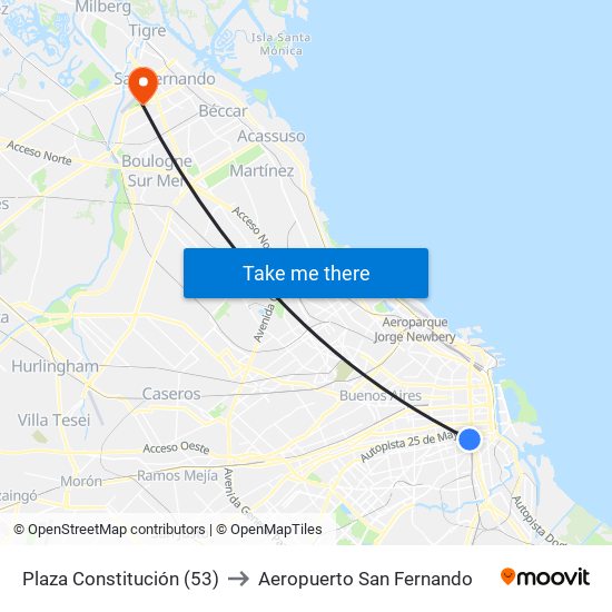 Plaza Constitución (53) to Aeropuerto San Fernando map