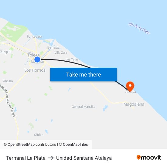 Terminal La Plata to Unidad Sanitaria Atalaya map