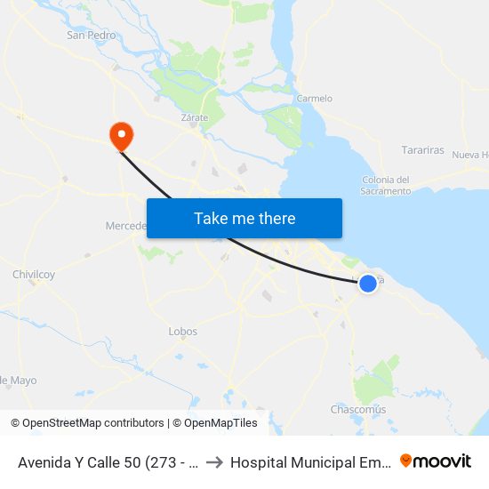 Avenida Y Calle 50 (273 - 418 - Norte) to Hospital Municipal Emilio Zerboni map