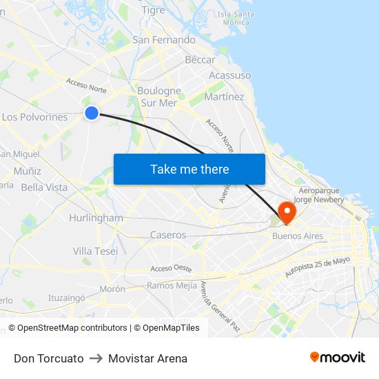 Don Torcuato to Movistar Arena map