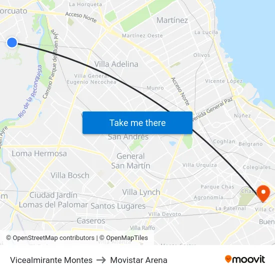 Vicealmirante Montes to Movistar Arena map