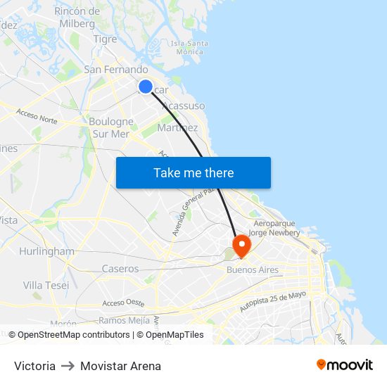 Victoria to Movistar Arena map