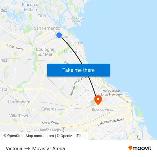 Victoria to Movistar Arena map