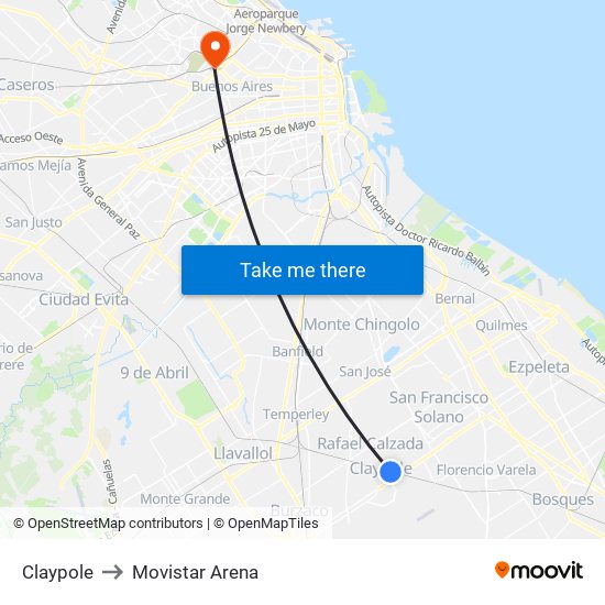 Claypole to Movistar Arena map