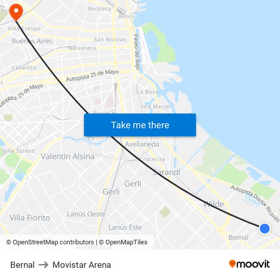 Bernal to Movistar Arena map