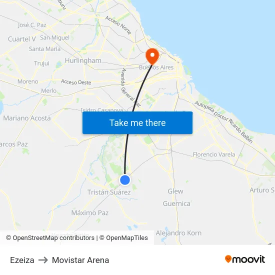 Ezeiza to Movistar Arena map