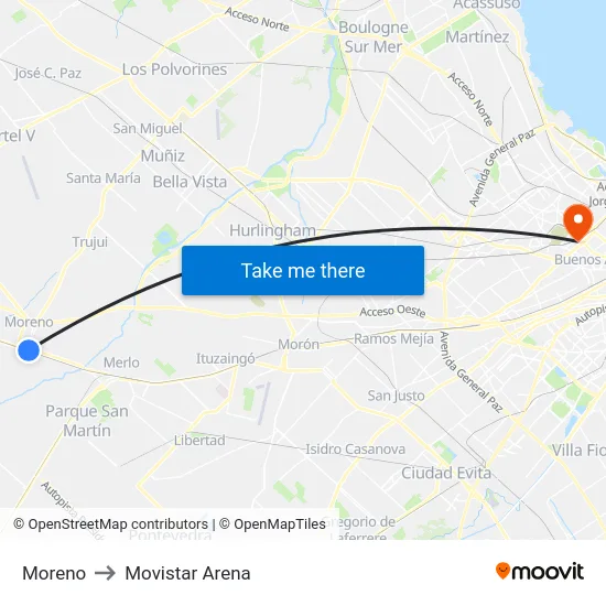 Moreno to Movistar Arena map