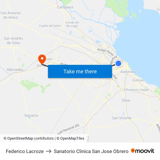 Federico Lacroze to Sanatorio Clinica San Jose Obrero map