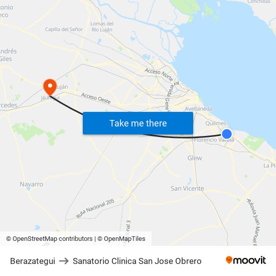 Berazategui to Sanatorio Clinica San Jose Obrero map