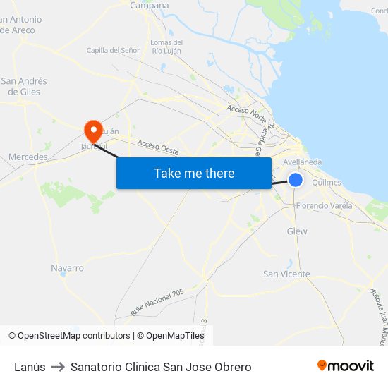 Lanús to Sanatorio Clinica San Jose Obrero map