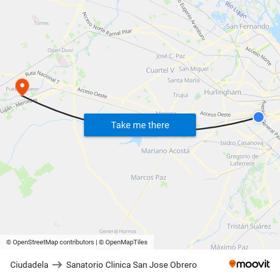 Ciudadela to Sanatorio Clinica San Jose Obrero map