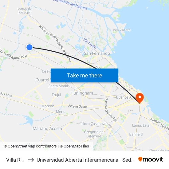 Villa Rosa to Universidad Abierta Interamericana - Sede Centro map