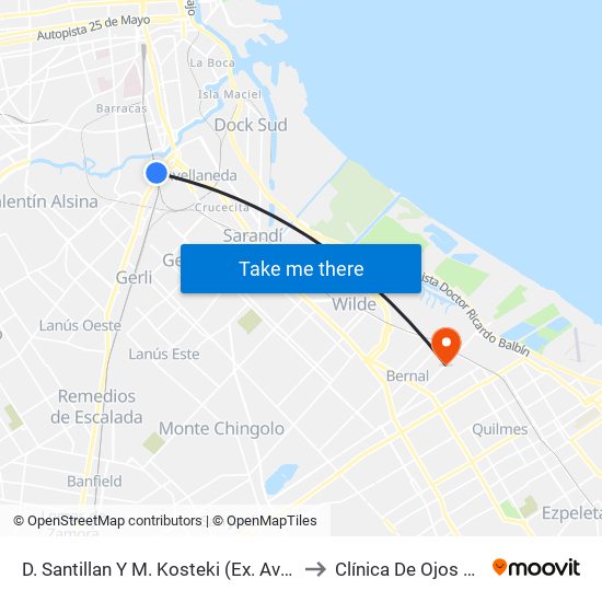D. Santillan Y M. Kosteki (Ex. Avellaneda) to Clínica De Ojos Bernal map