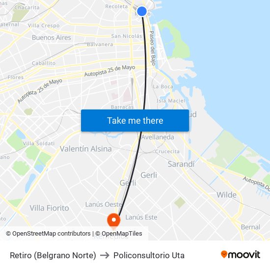 Retiro (Belgrano Norte) to Policonsultorio Uta map