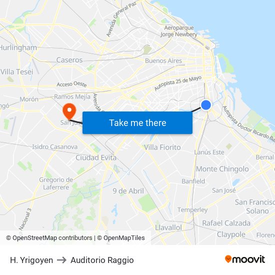 H. Yrigoyen to Auditorio Raggio map
