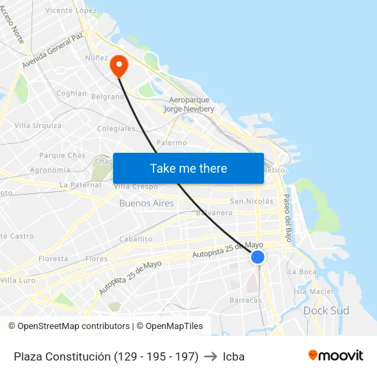 Plaza Constitución (129 - 197) to Icba map