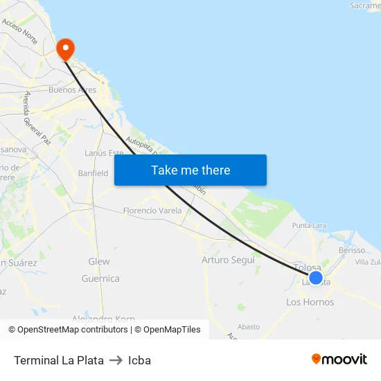Terminal La Plata to Icba map