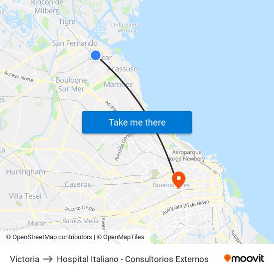 Victoria to Hospital Italiano - Consultorios Externos map