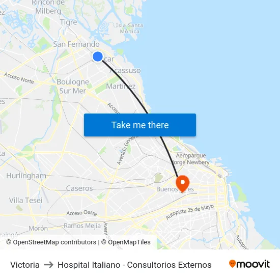 Victoria to Hospital Italiano - Consultorios Externos map