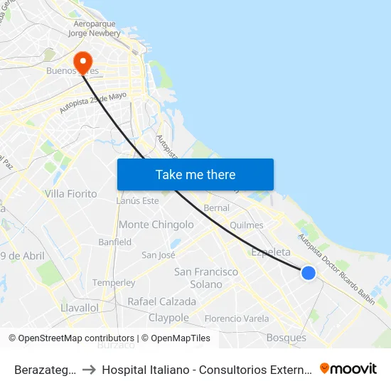 Berazategui to Hospital Italiano - Consultorios Externos map