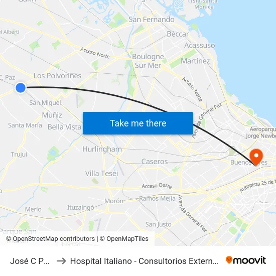 José C Paz to Hospital Italiano - Consultorios Externos map
