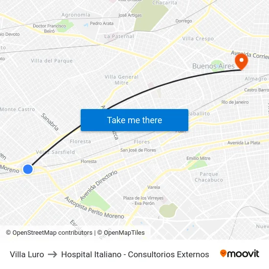 Villa Luro to Hospital Italiano - Consultorios Externos map