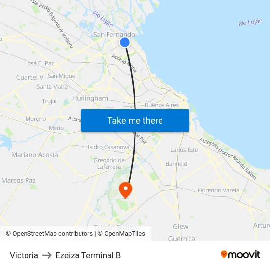 Victoria to Ezeiza Terminal B map