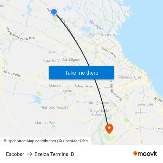 Escobar to Ezeiza Terminal B map