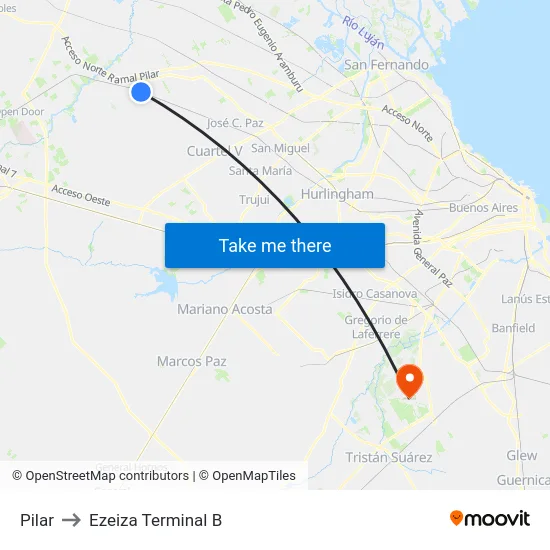 Pilar to Ezeiza Terminal B map