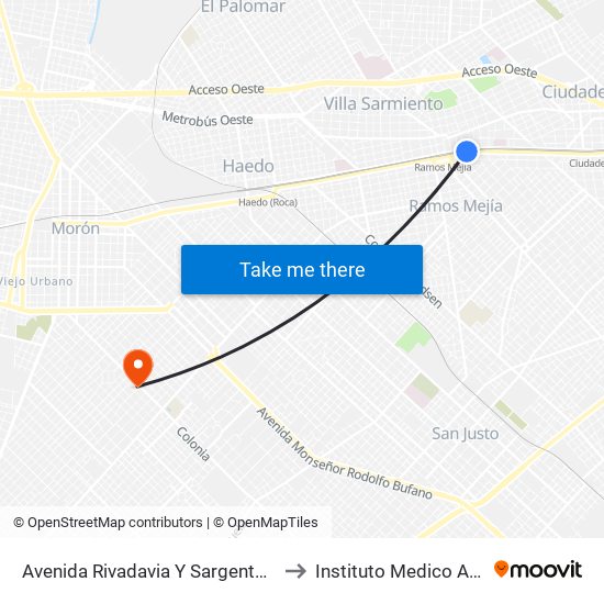 Avenida Rivadavia Y Sargento Cabral to Instituto Medico Aguero map