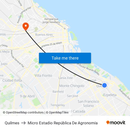 Quilmes to Micro Estadio República De Agronomía map