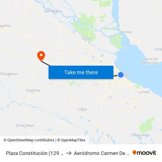 Plaza Constitución (129 - 195) to Aeródromo Carmen De Areco map