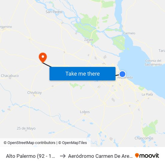 Alto Palermo (92 - 128) to Aeródromo Carmen De Areco map