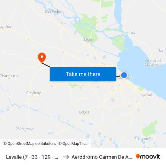 Lavalle (7 - 33 - 129 - 143) to Aeródromo Carmen De Areco map