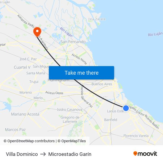 Villa Dominico to Microestadio Garín map