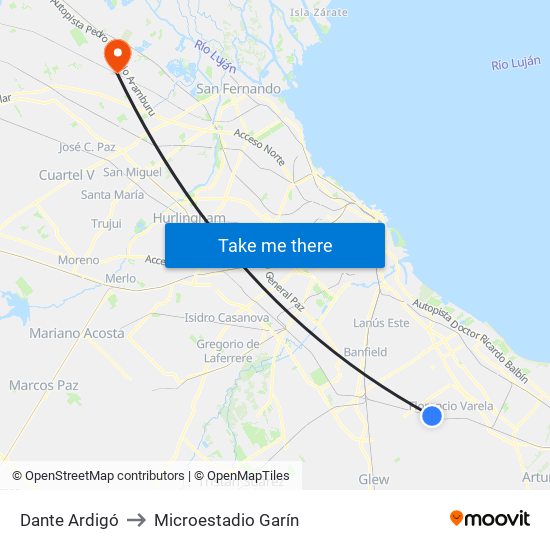 Dante Ardigó to Microestadio Garín map