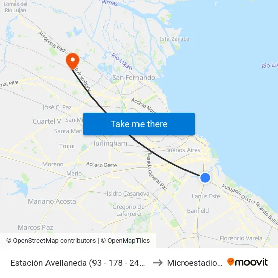 Estación Avellaneda (93 - 178 - 247 - 293 - 570) to Microestadio Garín map