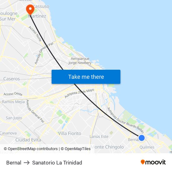 Bernal to Sanatorio La Trinidad map